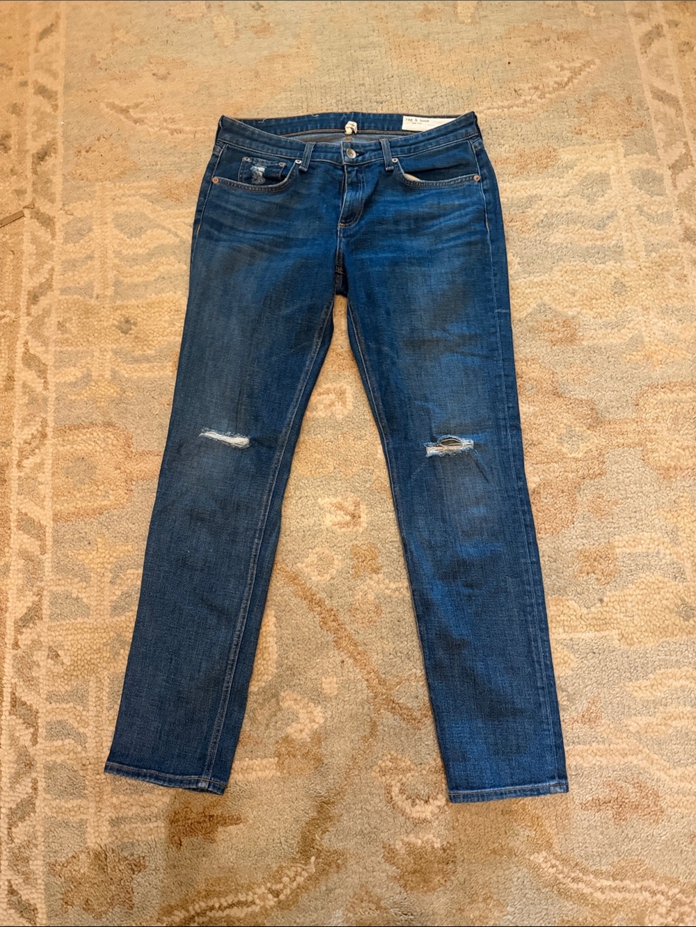 rag & bone Dark Blue Distressed Ankle Jeans